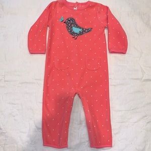 CARTERS SOFTEST FLEECE POLKA DOTTED “BIRDIE LOVE” ONESIE ROMPER❤️